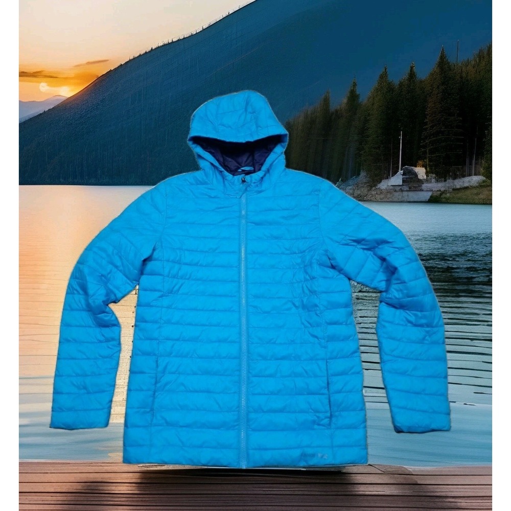 Lands End Puffer Jacket Girls XL 18-20 Blue Excellent Primaloft Hooded Outerwear